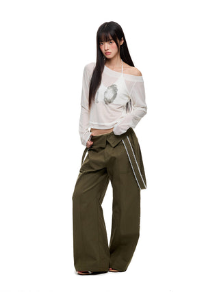 [JIKOO] lace wide trousers