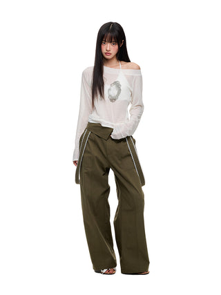 [JIKOO] lace wide trousers