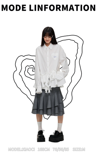 [JIKOO] pleated lace shirt