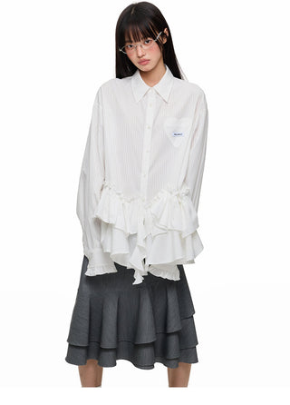 [JIKOO] pleated lace shirt