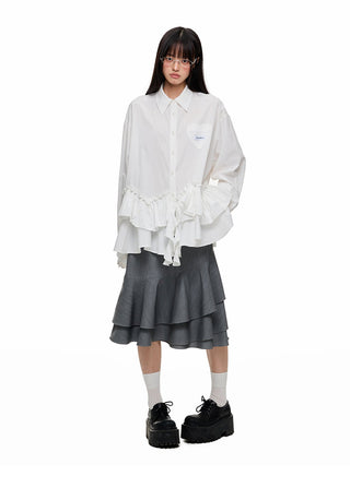 [JIKOO] pleated lace shirt