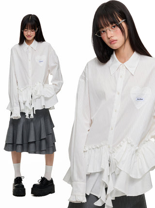 [JIKOO] pleated lace shirt