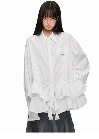 [JIKOO] pleated lace shirt