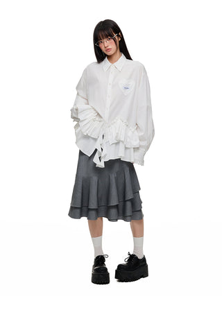 [JIKOO] pleated lace shirt