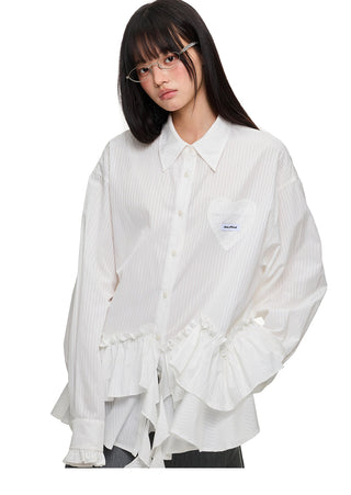 [JIKOO] pleated lace shirt