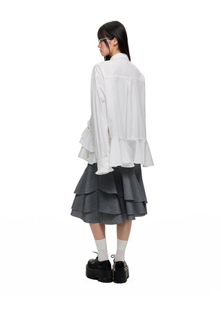[JIKOO] pleated lace shirt