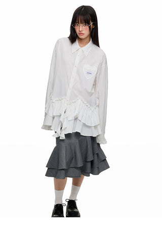 [JIKOO] pleated lace shirt