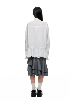 [JIKOO] pleated lace shirt