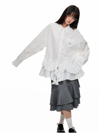 [JIKOO] pleated lace shirt