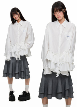 [JIKOO] pleated lace shirt