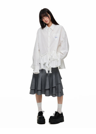[JIKOO] pleated lace shirt
