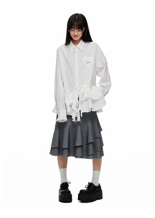 [JIKOO] pleated lace shirt