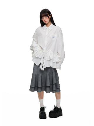 [JIKOO] pleated lace shirt