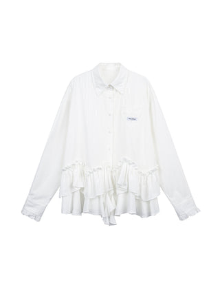 [JIKOO] pleated lace shirt