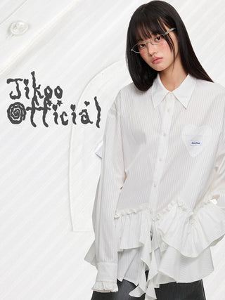 [JIKOO] pleated lace shirt