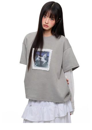 [JIKOO] lace trim tee