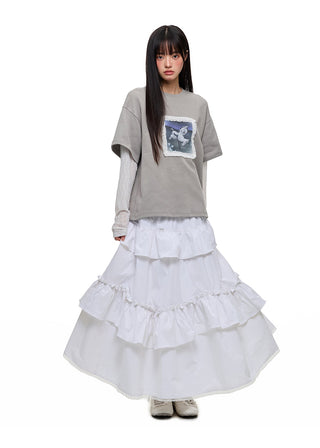 [JIKOO] lace trim tee