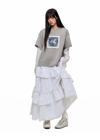 [JIKOO] lace trim tee