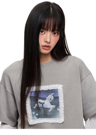 [JIKOO] lace trim tee
