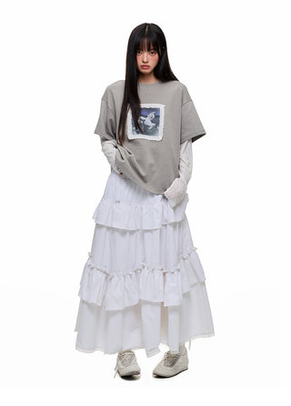 [JIKOO] lace trim tee