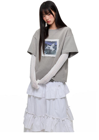 [JIKOO] lace trim tee