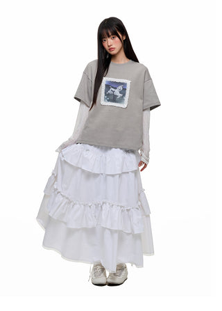 [JIKOO] lace trim tee