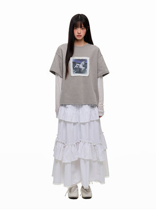 [JIKOO] lace trim tee