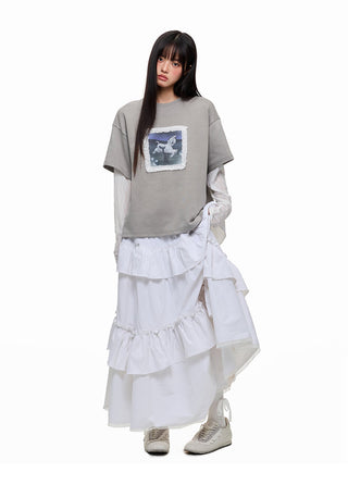 [JIKOO] lace trim tee
