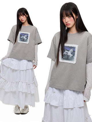 [JIKOO] lace trim tee
