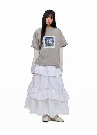 [JIKOO] lace trim tee