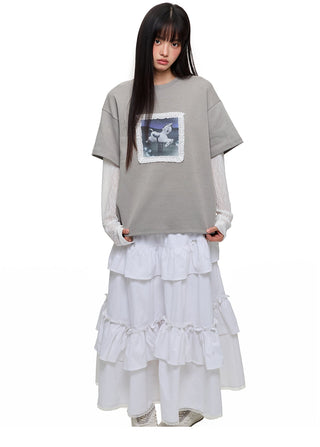 [JIKOO] lace trim tee