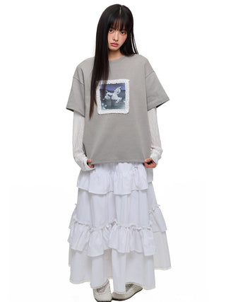 [JIKOO] lace trim tee