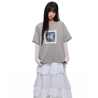 [JIKOO] lace trim tee