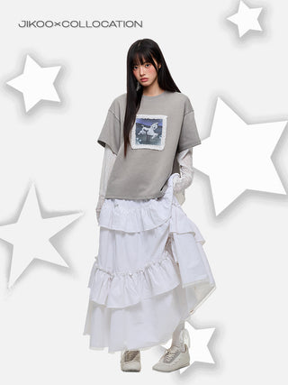 [JIKOO] lace trim tee