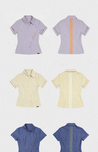 [JIKOO] plaid shoulder shirt