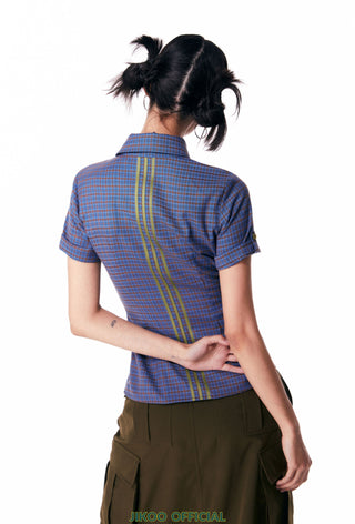 [JIKOO] plaid shoulder shirt