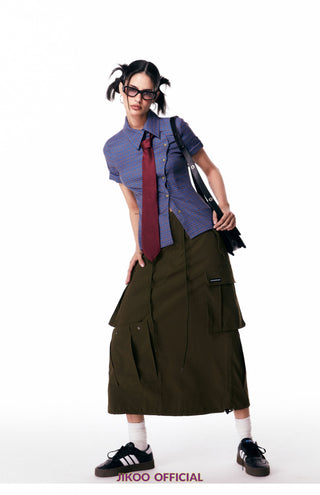 [JIKOO] plaid shoulder shirt