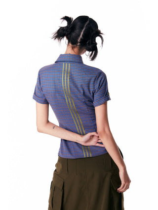 [JIKOO] plaid shoulder shirt
