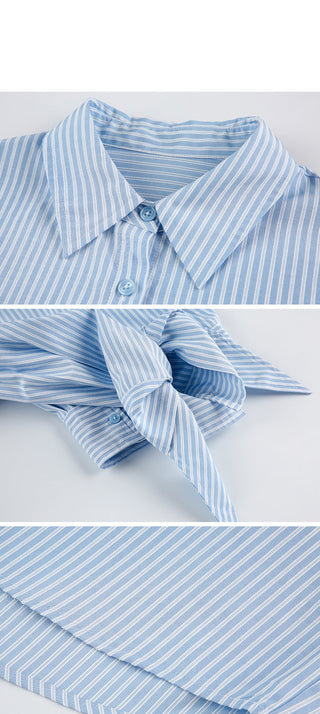 [JIKOO] lace-up striped shirt