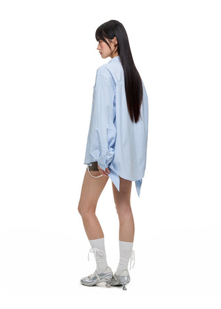 [JIKOO] lace-up striped shirt