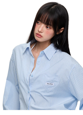 [JIKOO] lace-up striped shirt