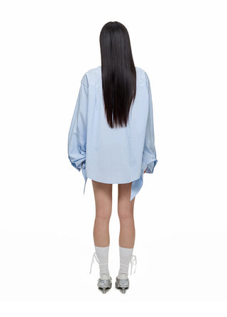 [JIKOO] lace-up striped shirt