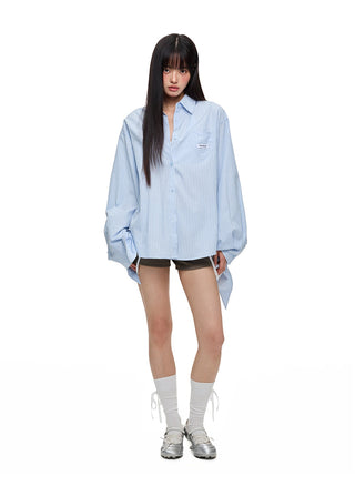 [JIKOO] lace-up striped shirt