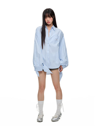 [JIKOO] lace-up striped shirt