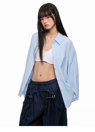 [JIKOO] lace-up striped shirt