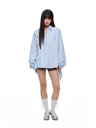 [JIKOO] lace-up striped shirt