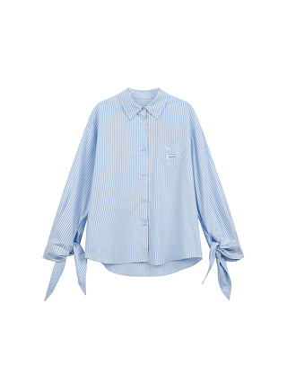[JIKOO] lace-up striped shirt