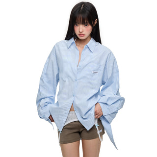 [JIKOO] lace-up striped shirt