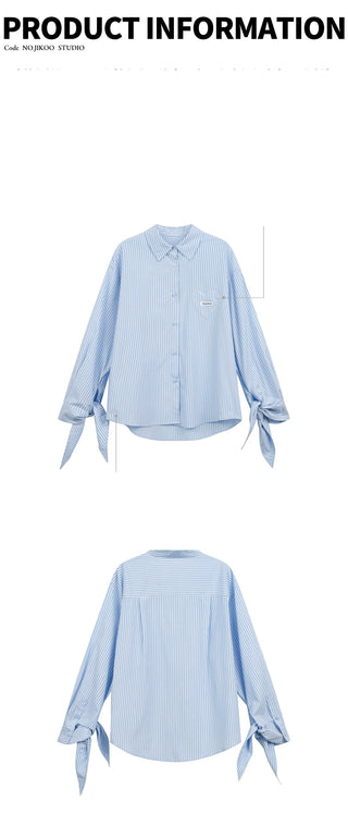 [JIKOO] lace-up striped shirt