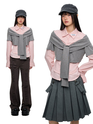 [JIKOO] patchwork pink shirt